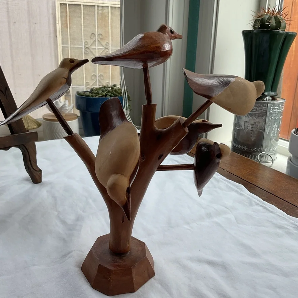 Brown Wooden vintage hand carved birds